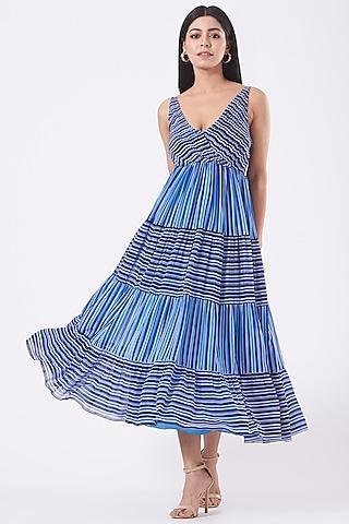 blue striped tiered dress