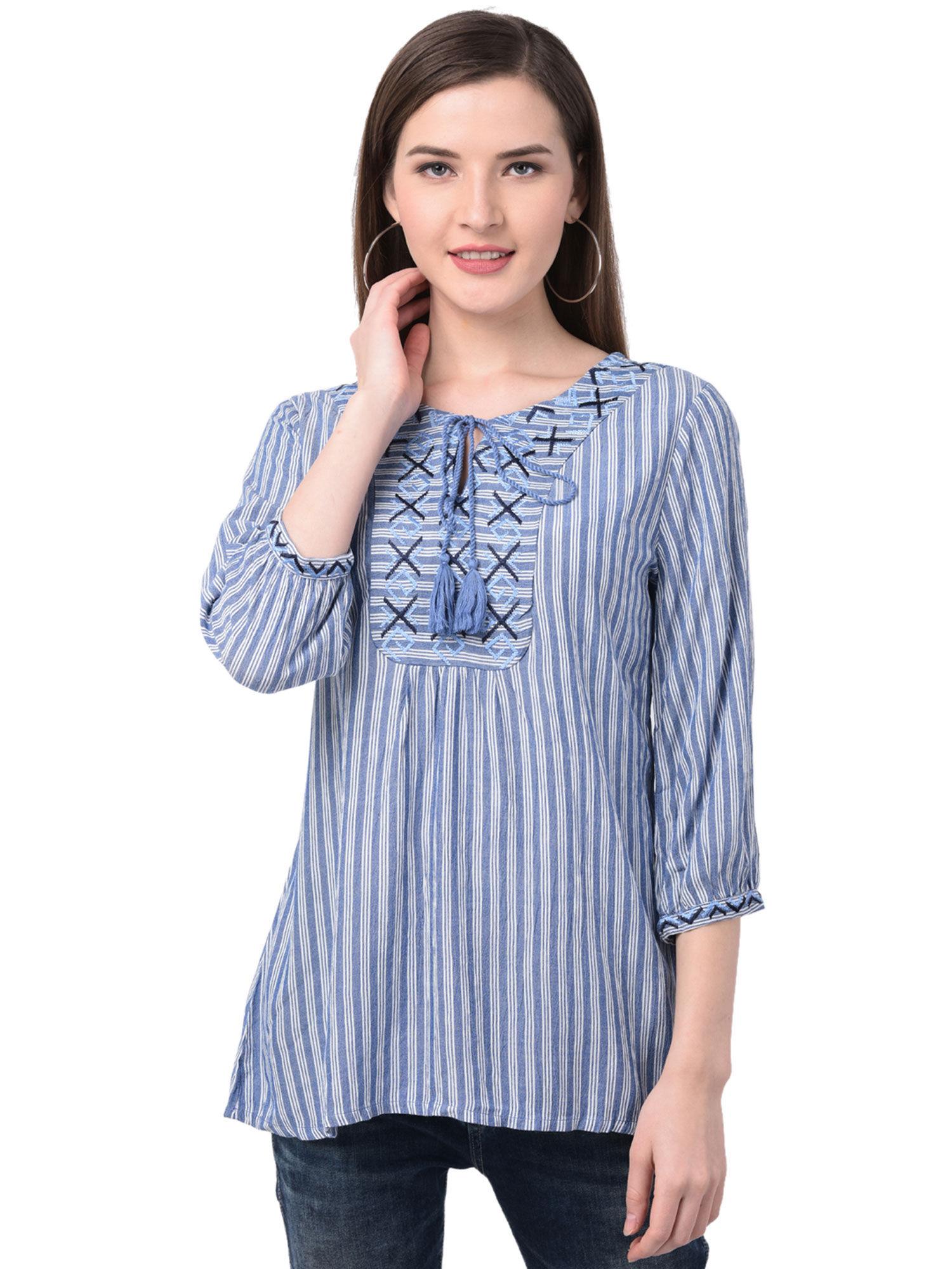 blue stripes 3/4th sleeve tunics