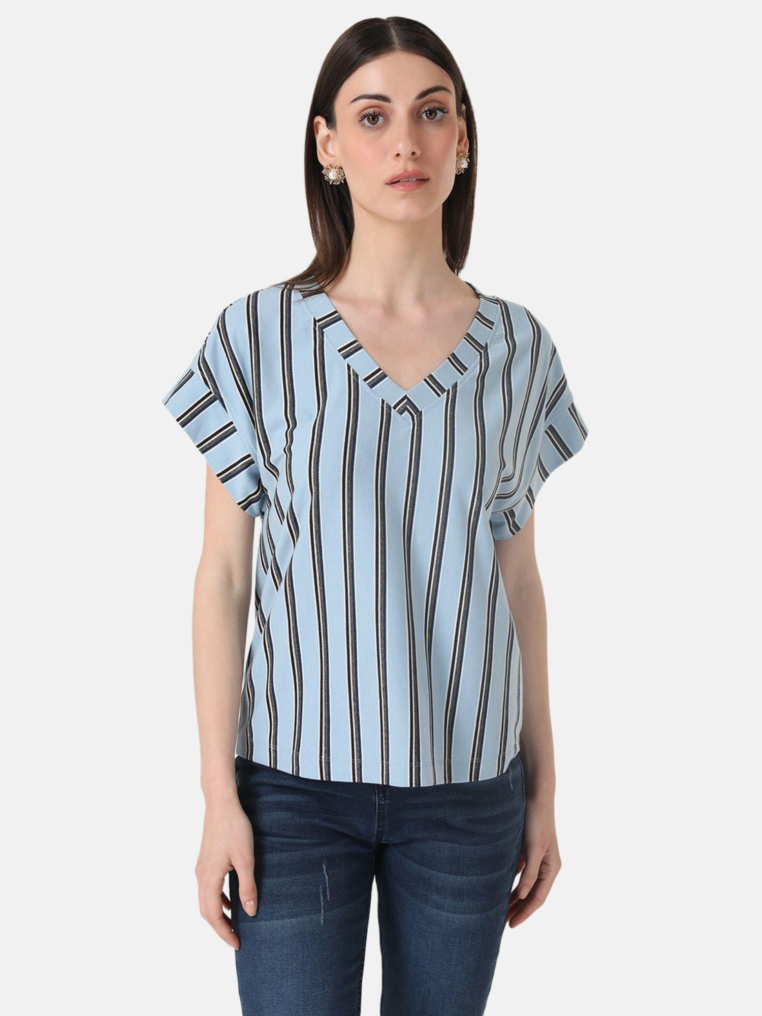 blue stripes printed boxy fit top