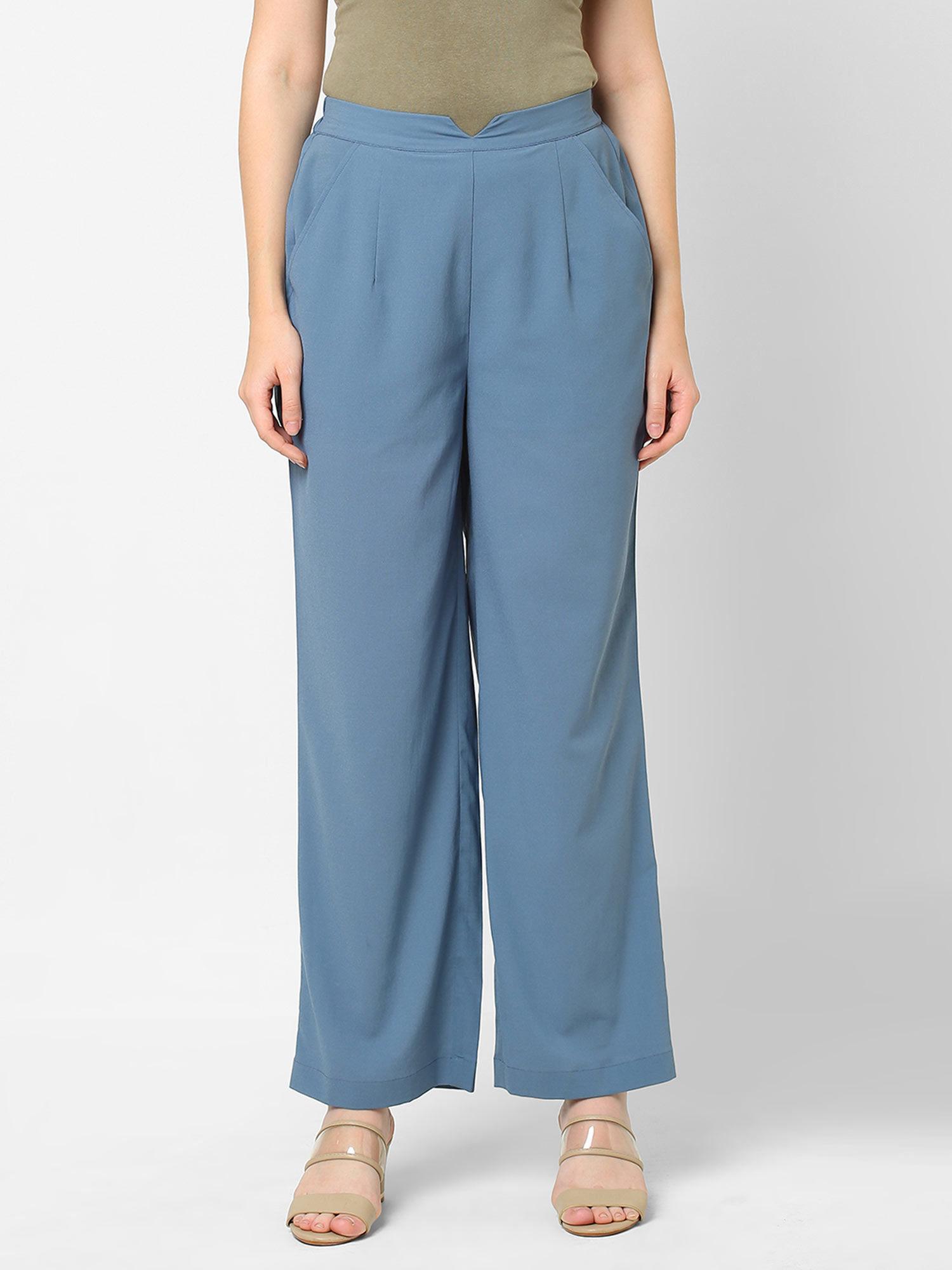 blue stylised belt trouser