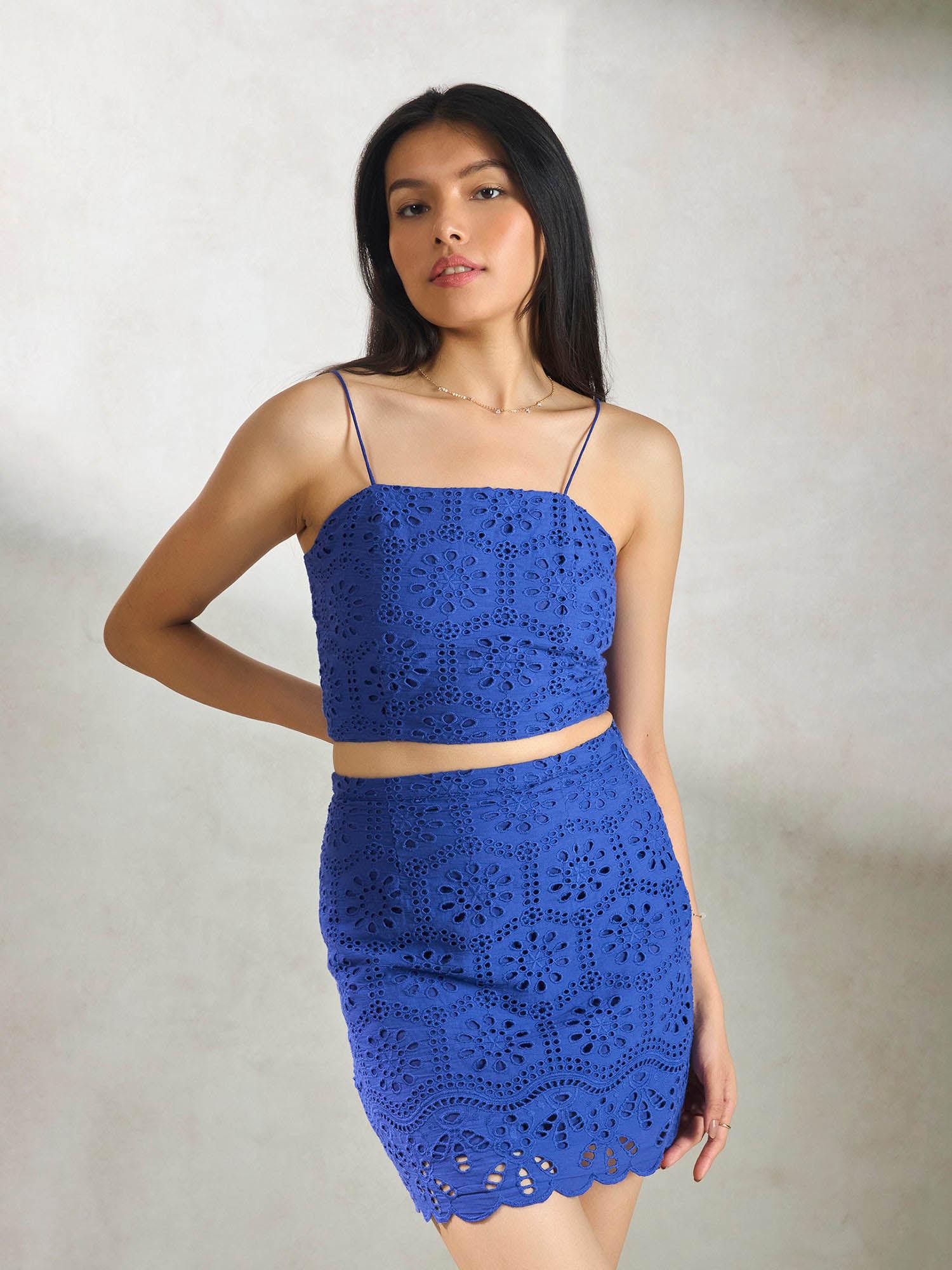 blue sultry cotton cami crop top