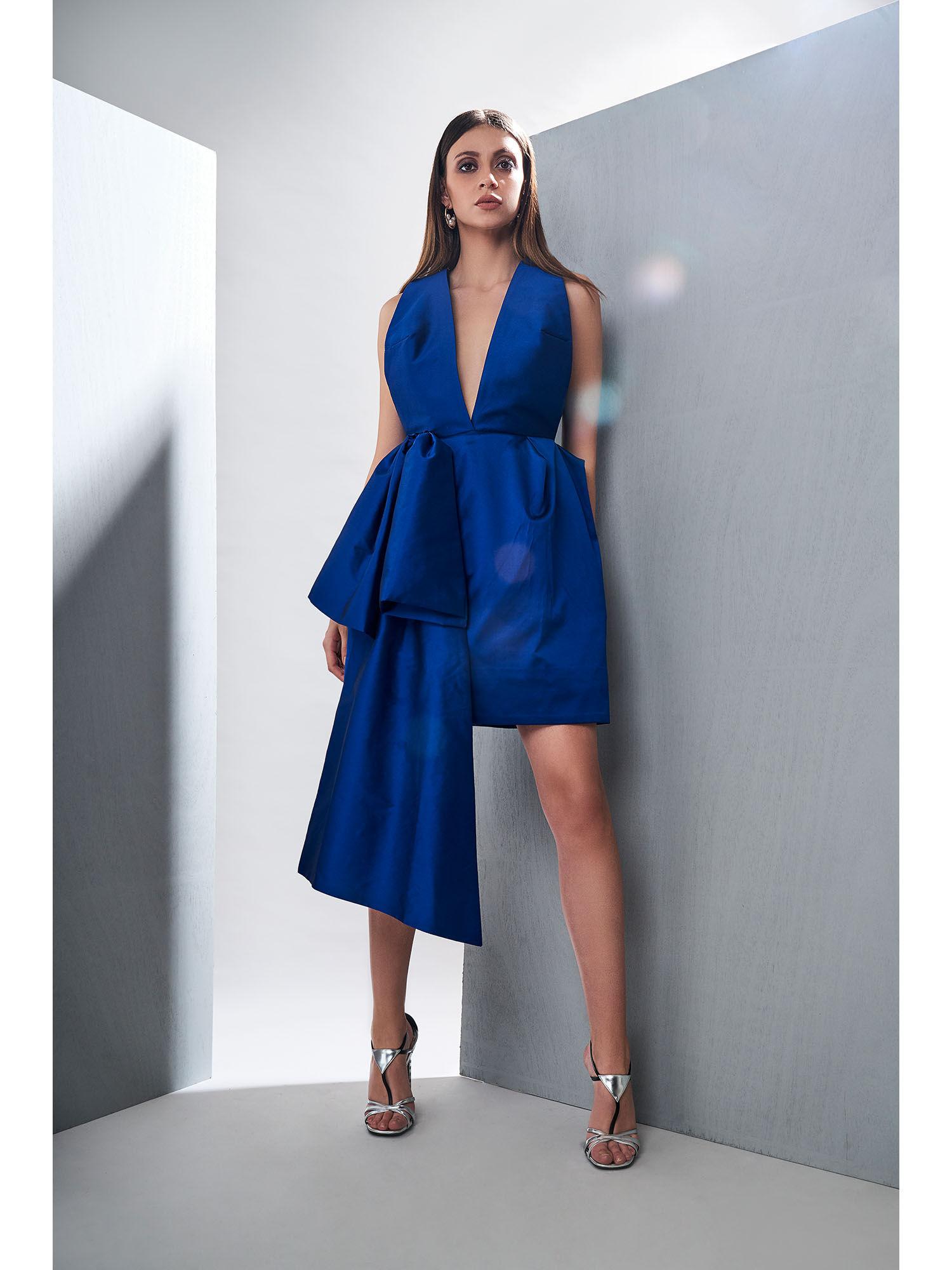 blue taffeta silk short dress