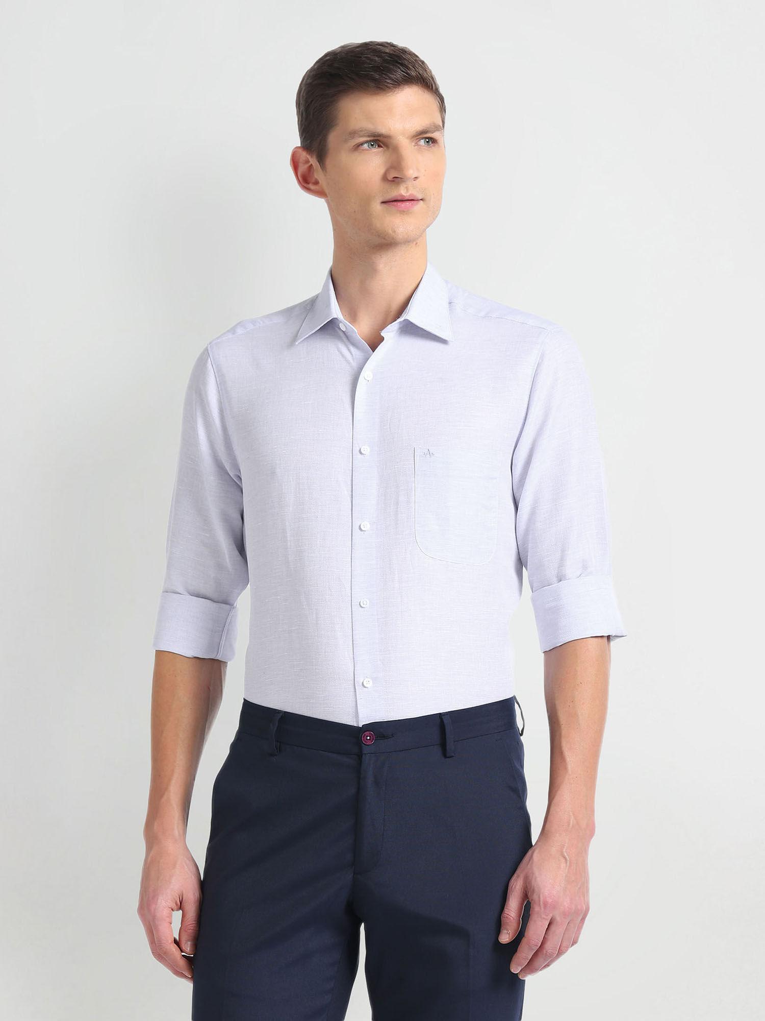 blue tailored fit linen formal shirt