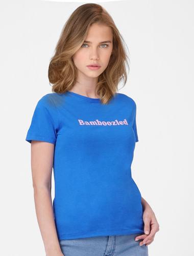 blue text print t-shirt