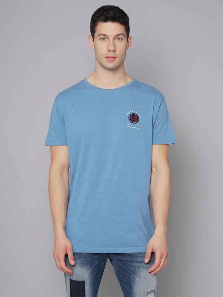 blue textured crew neck tshirt