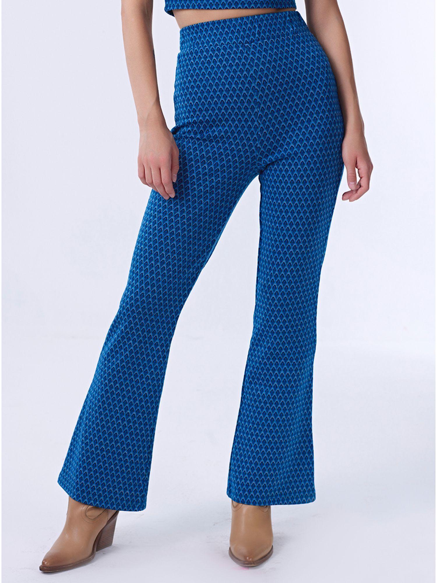 blue textured wide leg trouser