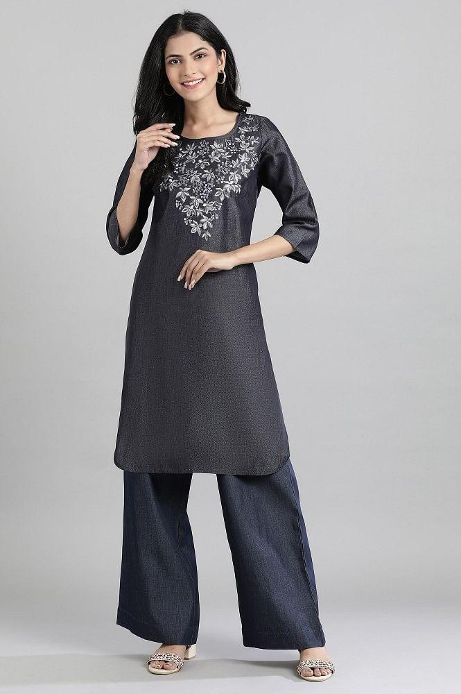 blue thread embroidered kurta- palazzo pants