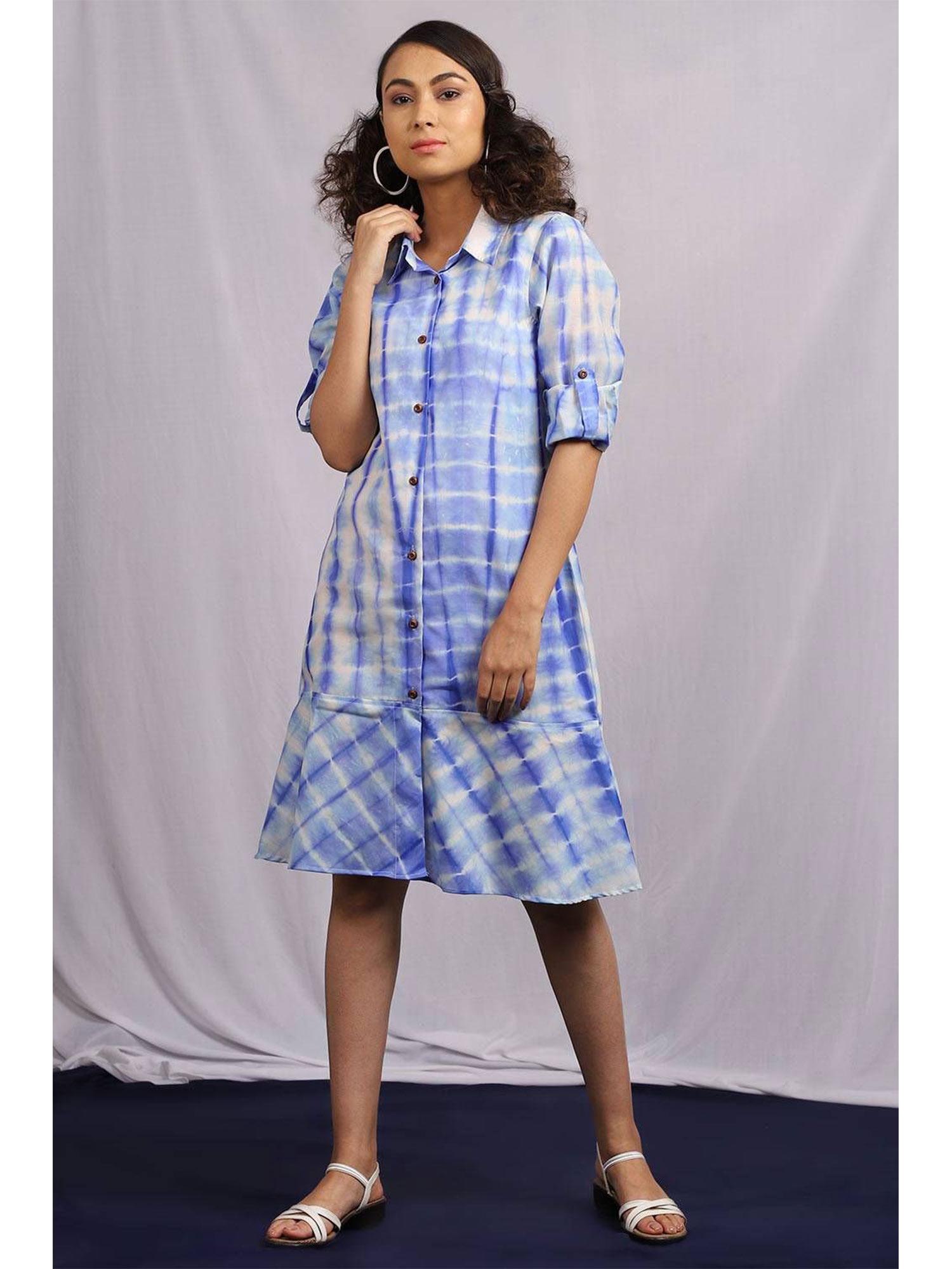 blue tie & dye chanderi dress