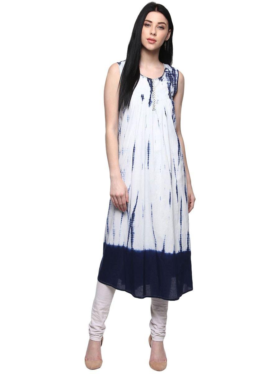 blue tie dye cotton sleeveless tunic