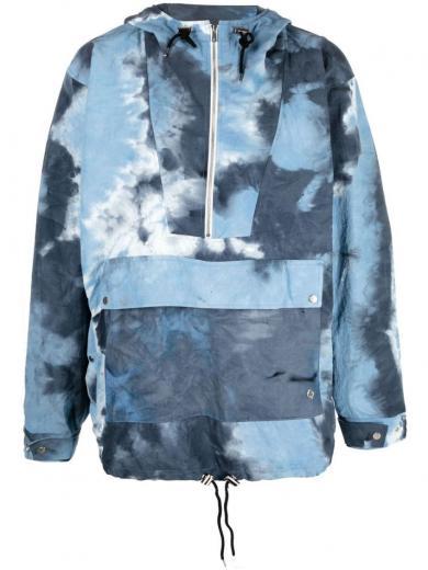 blue tie-dye print anorak jacket