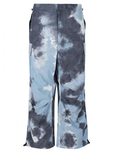 blue tie-dye print nylon trousers