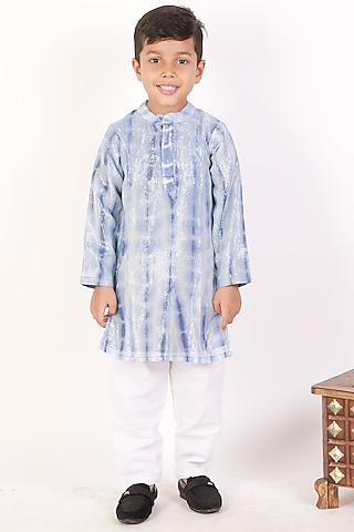 blue tie-dye printed kurta set for boys