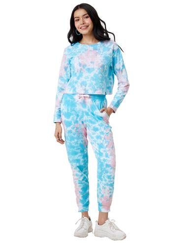 blue tie dye rainbow co-ord sets for women (set of 2)