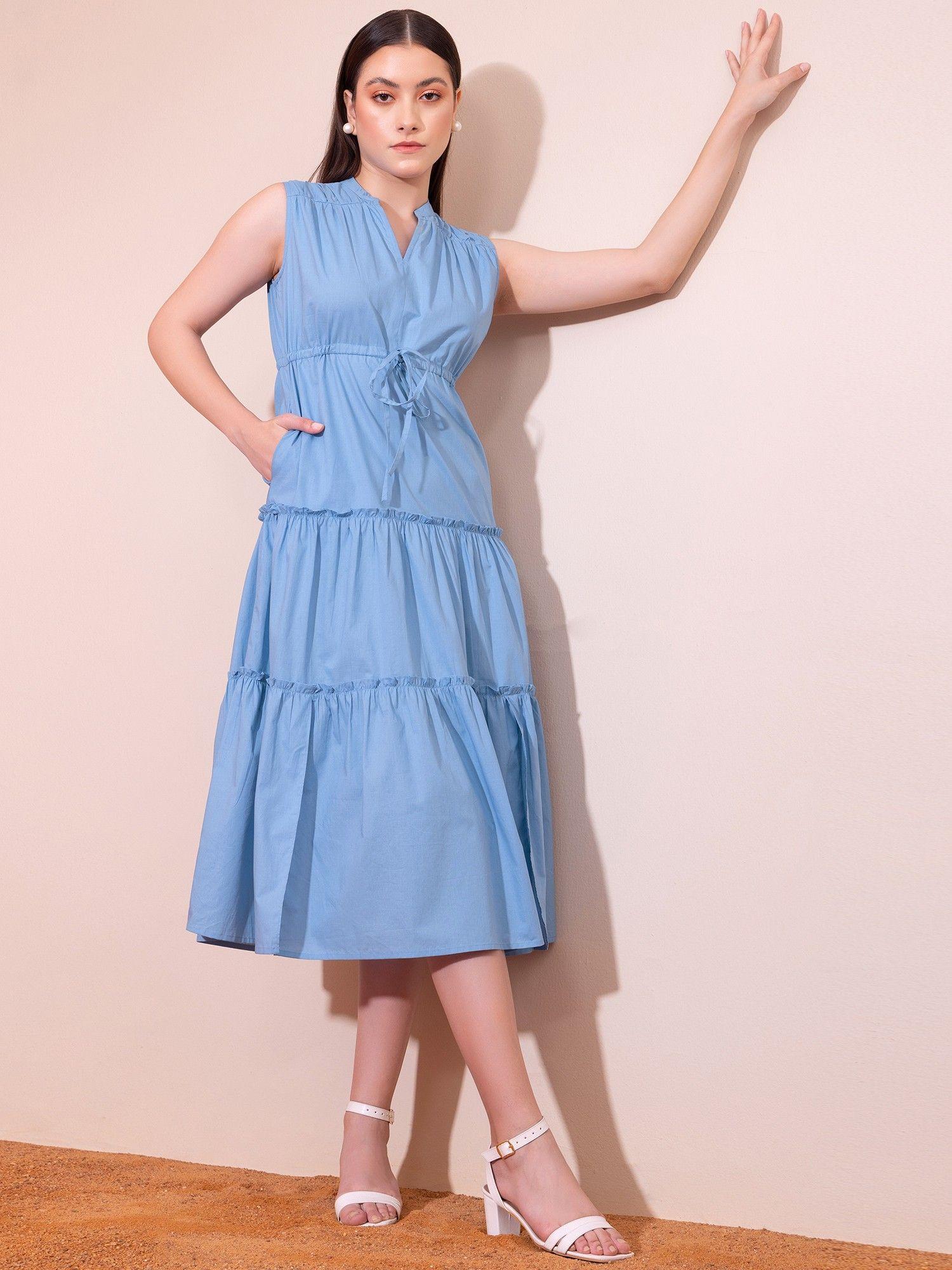 blue tiered cotton dress