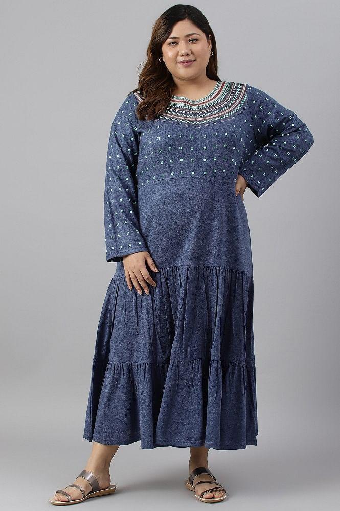 blue tiered winter plus size dress