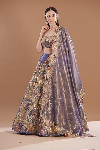 blue tissue embellished lehenga set