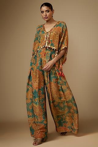 blue tissue organza paisley printed kaftan set