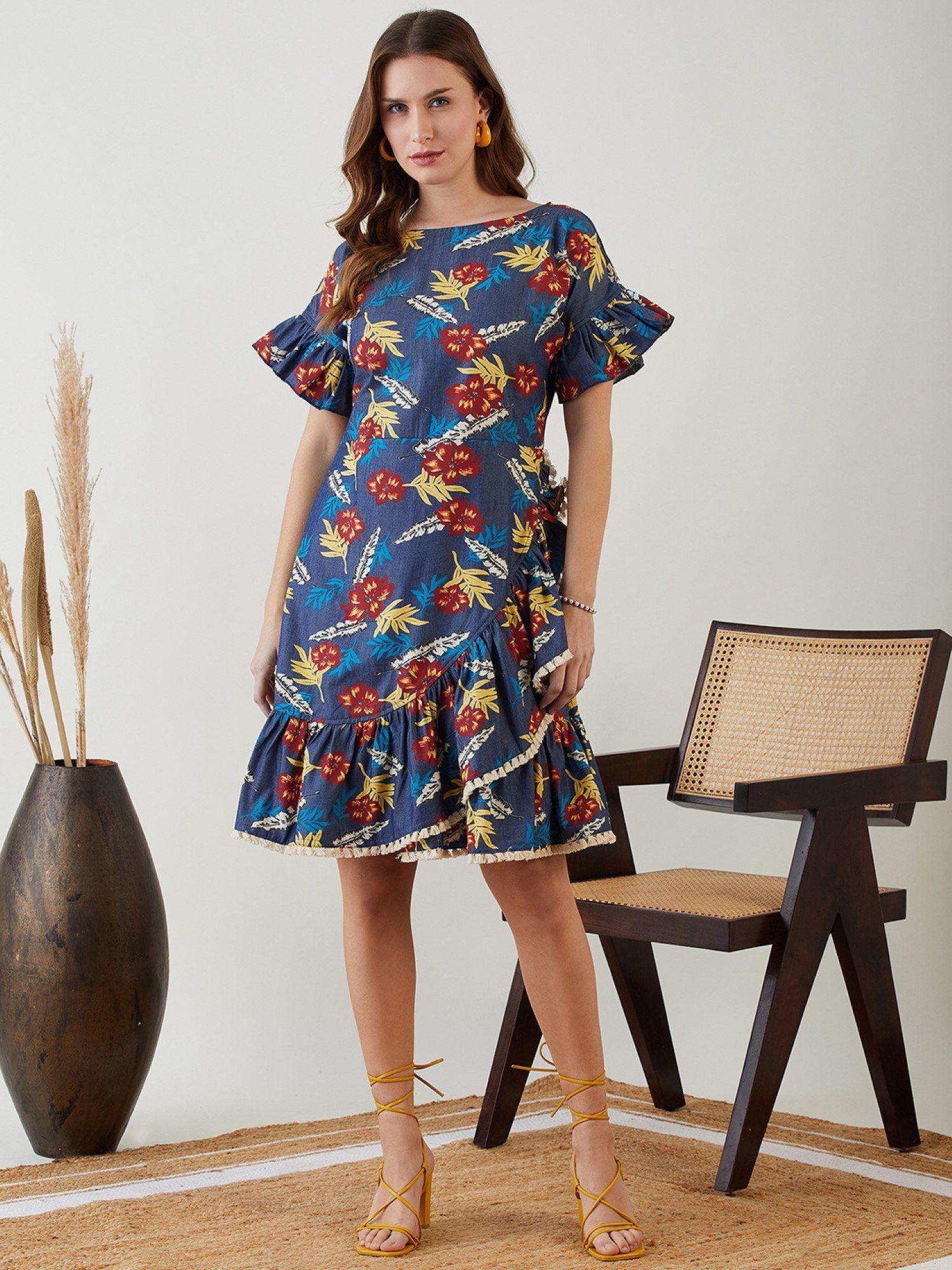 blue tropical bliss denim dress