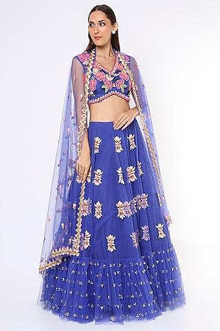 blue tulle lehenga set