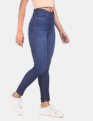 blue twiggy super skinny fit whiskered jeans