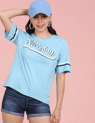 blue typographic print cotton t-shirt