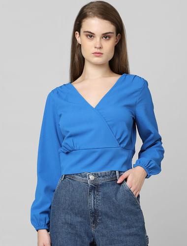 blue v back cropped top