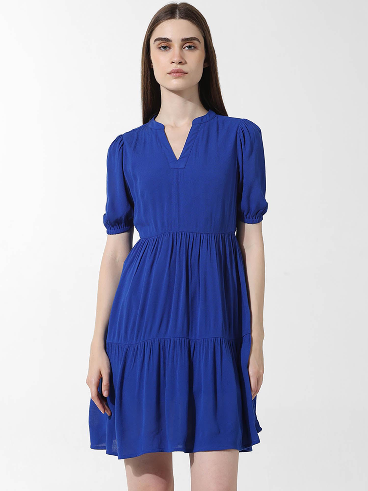 blue v-neck dress