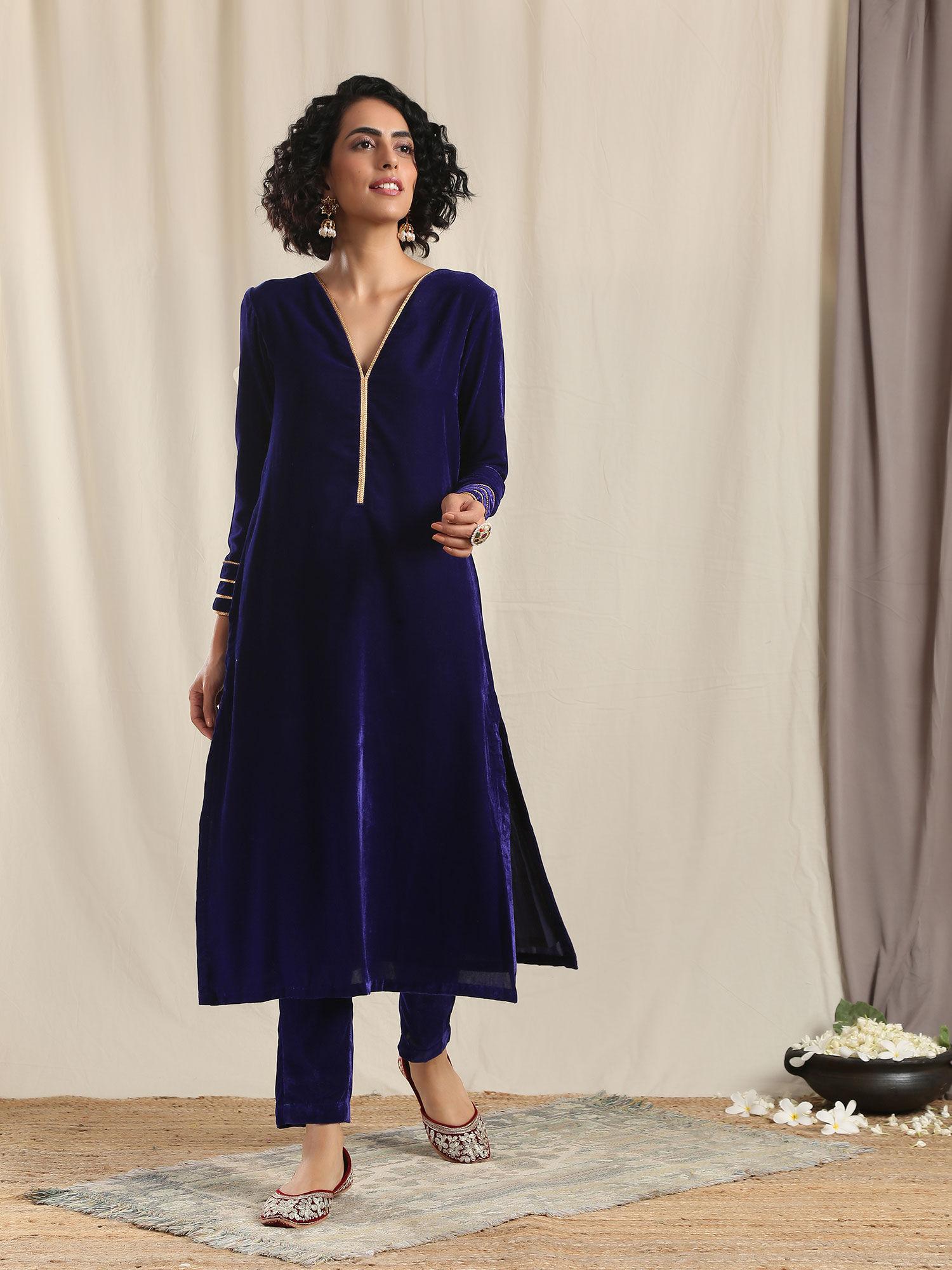 blue velvet gota kurta