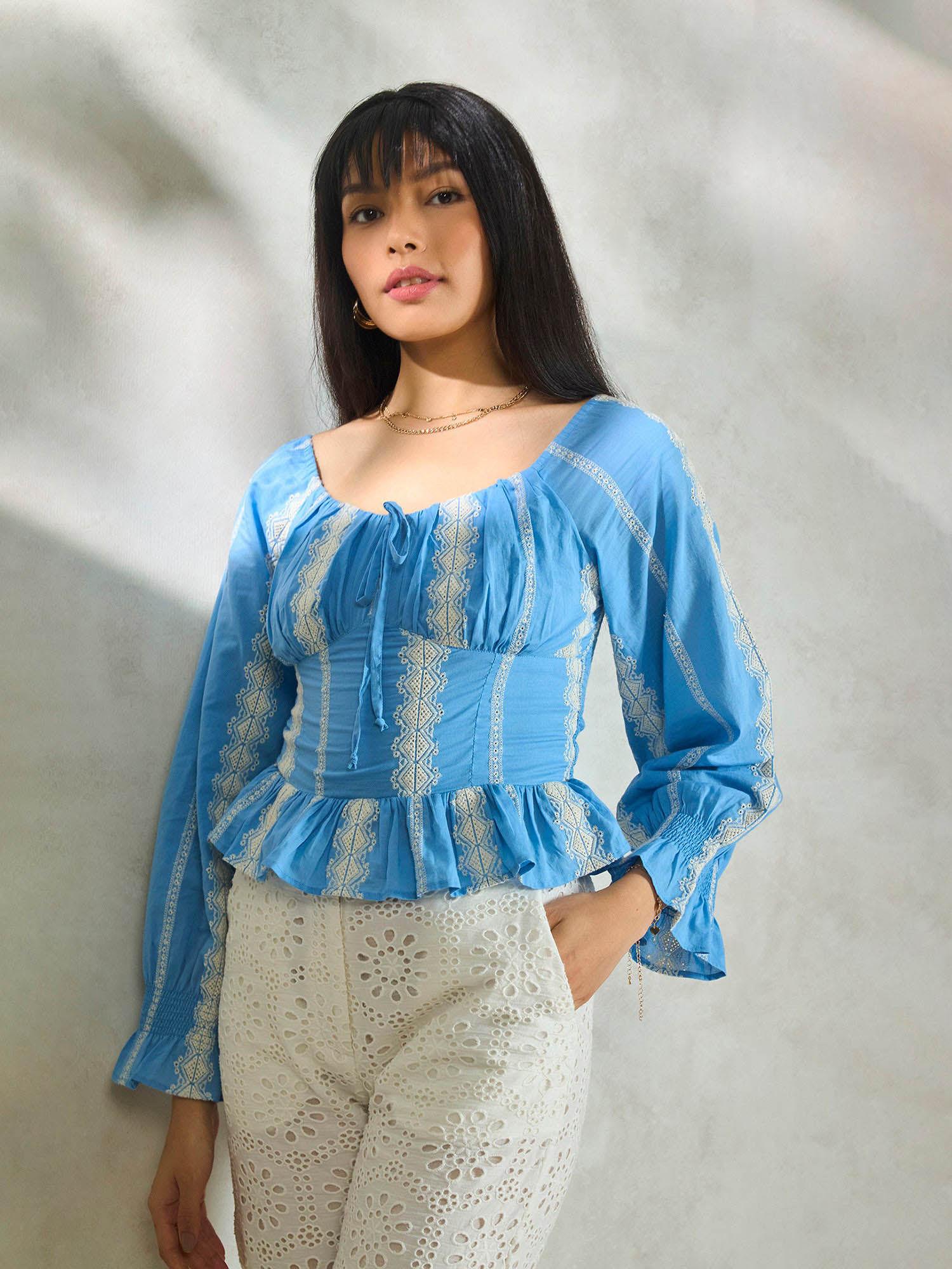 blue versatile cotton peplum top