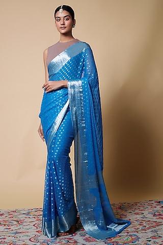 blue viscose chiffon saree