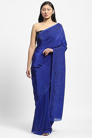 blue viscose crepe crystal embroidered saree