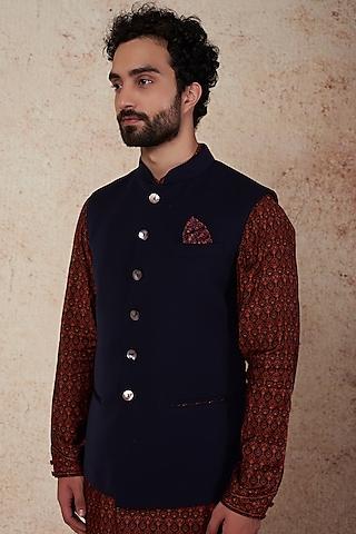 blue viscose crepe nehru jacket