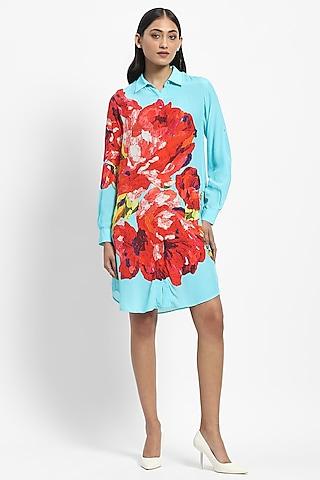 blue viscose crepe printed tunic