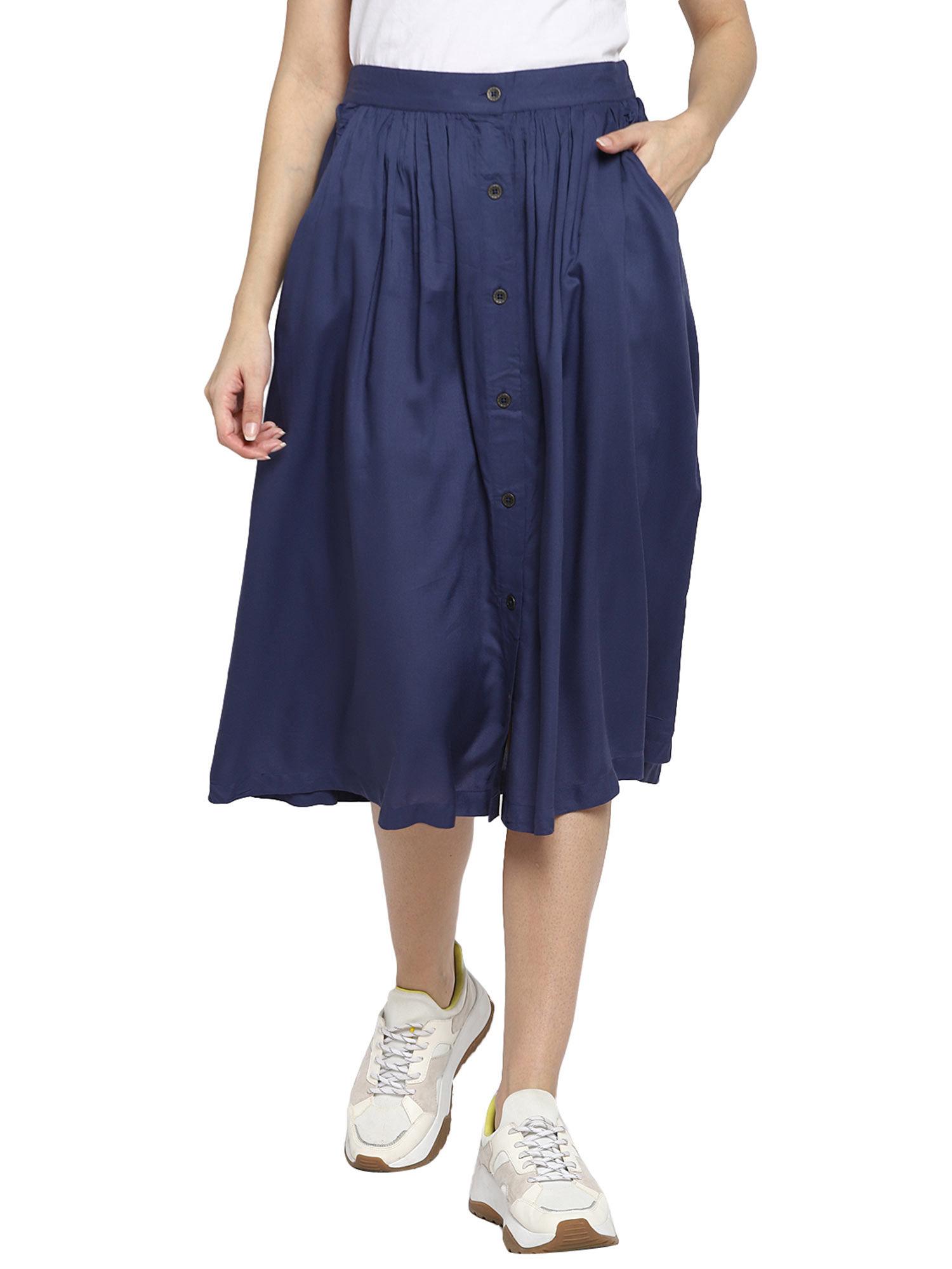 blue viscose dirndl midi skirt