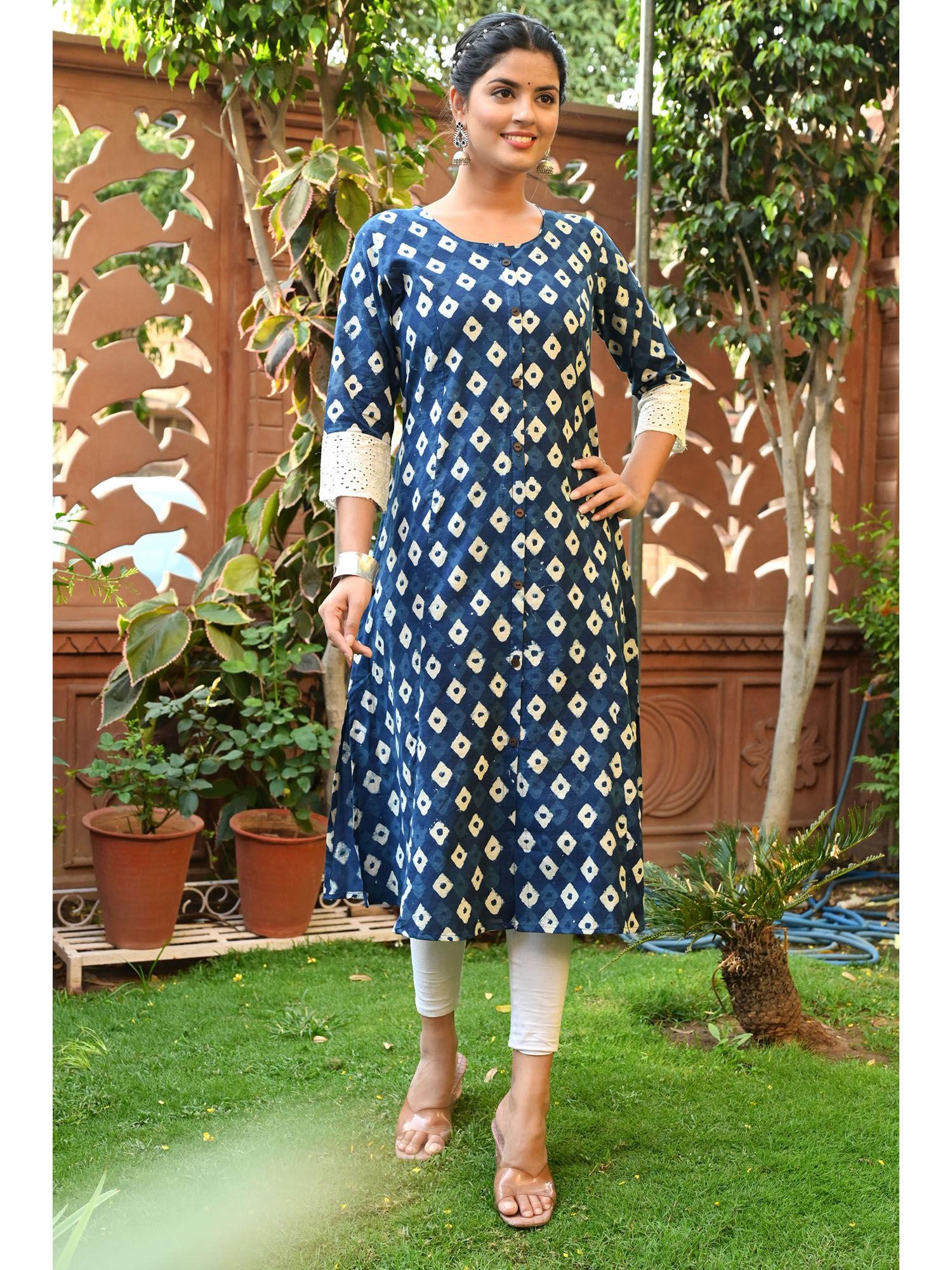 blue viscose ethnic print kurta