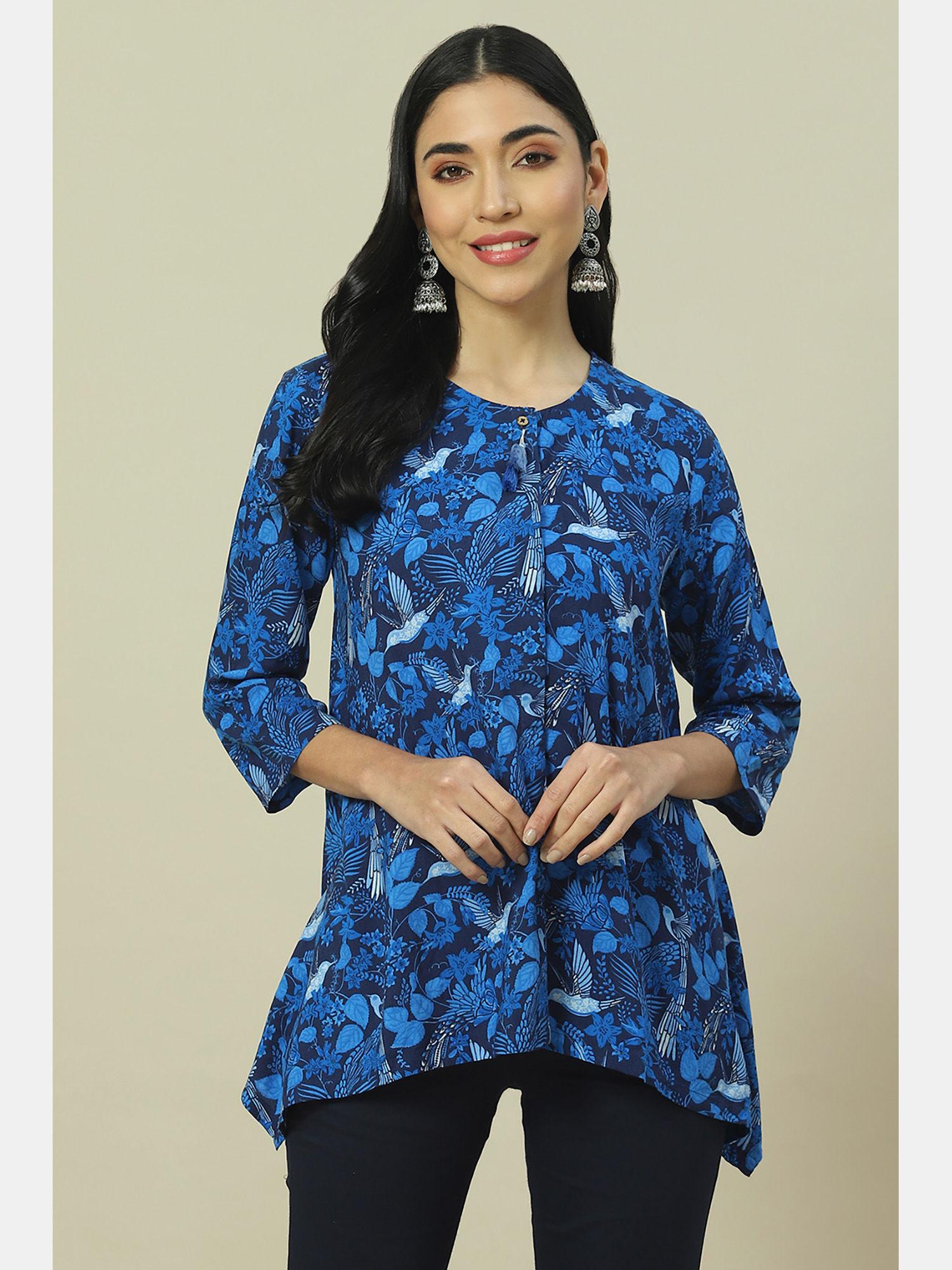 blue viscose indie top