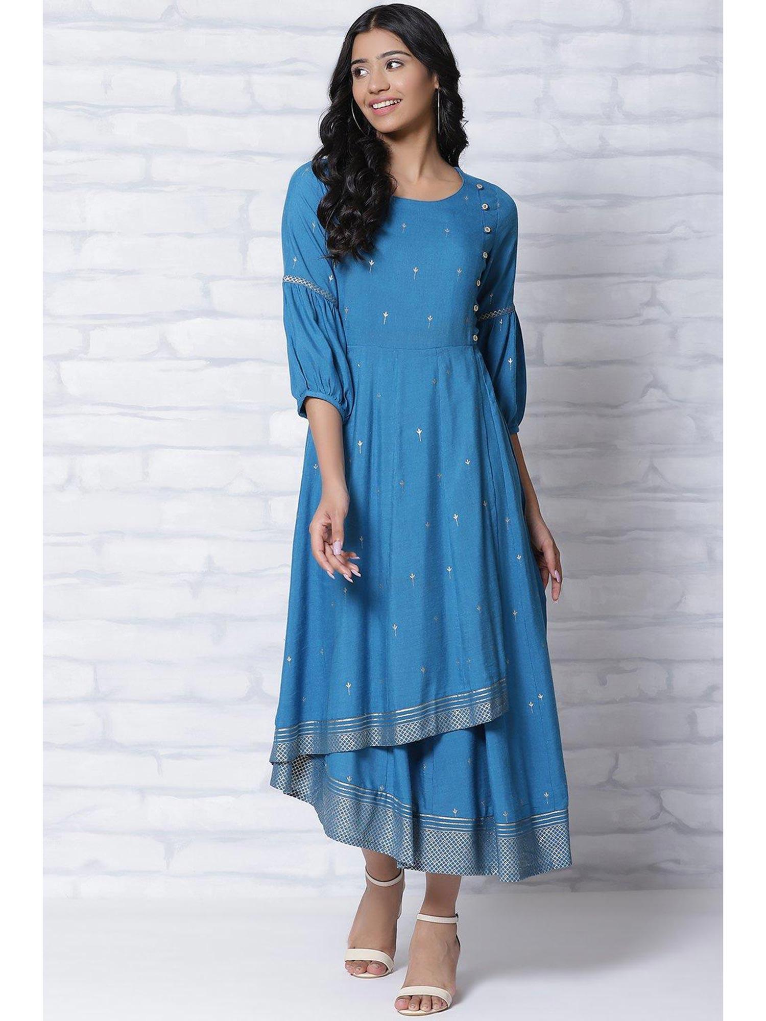 blue viscose kalidar dress