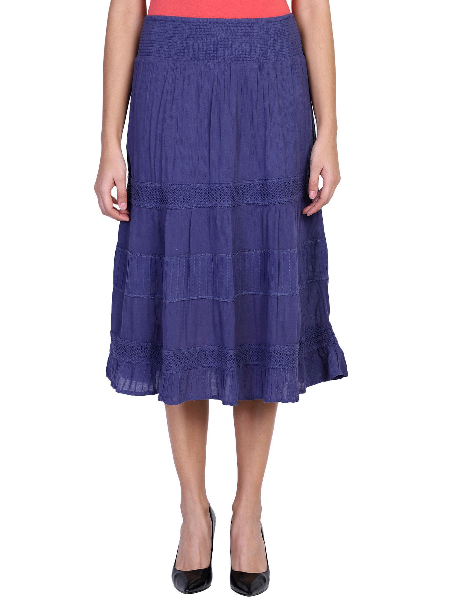 blue viscose midi skirt