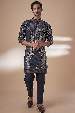 blue viscose silk anchor embroidered sequins kurta set