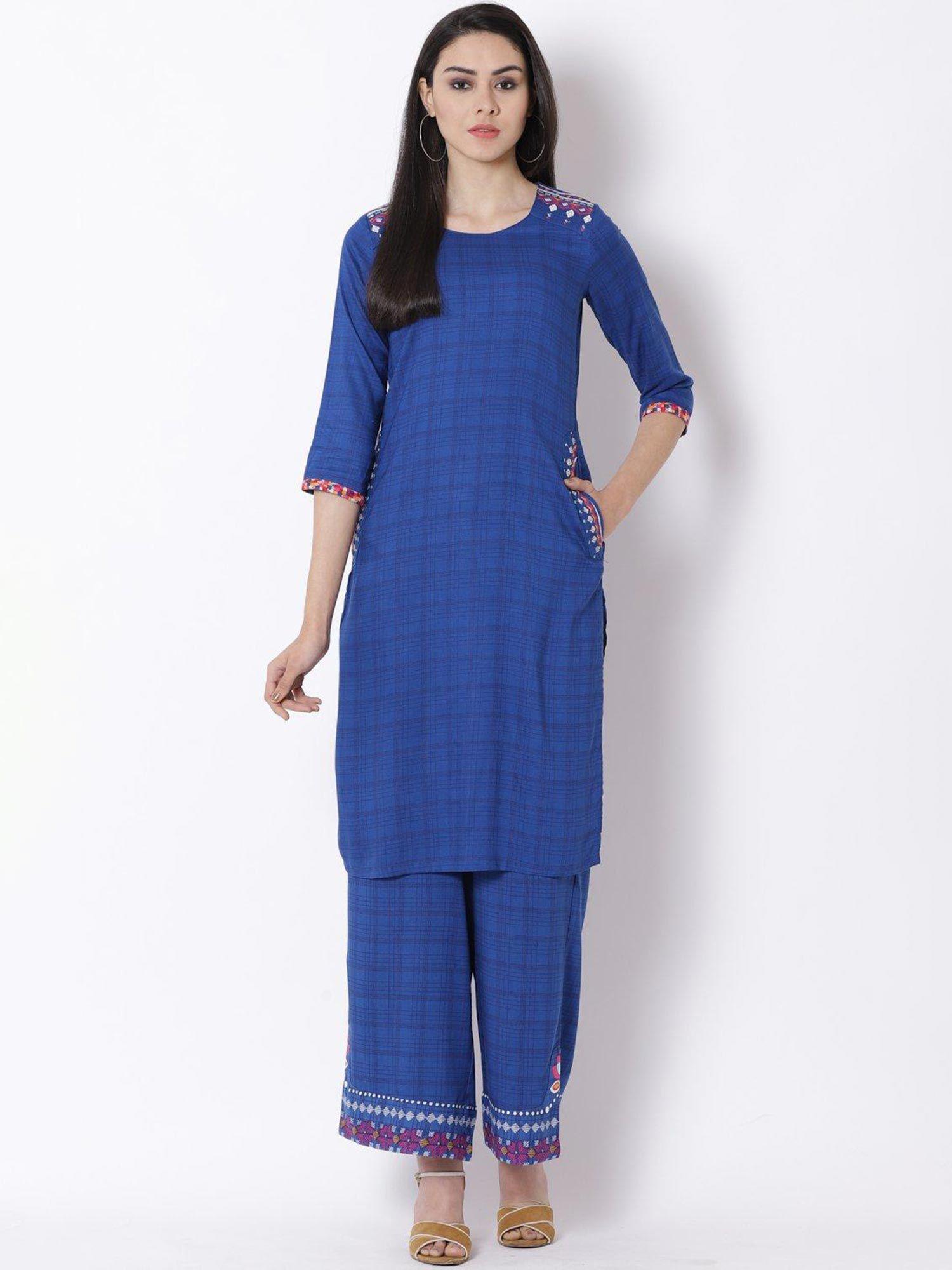 blue viscose straight kurta