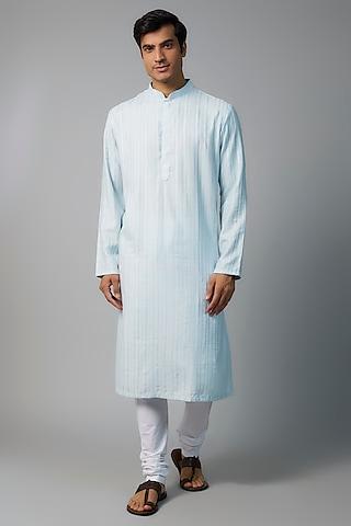 blue viscose thread work kurta set