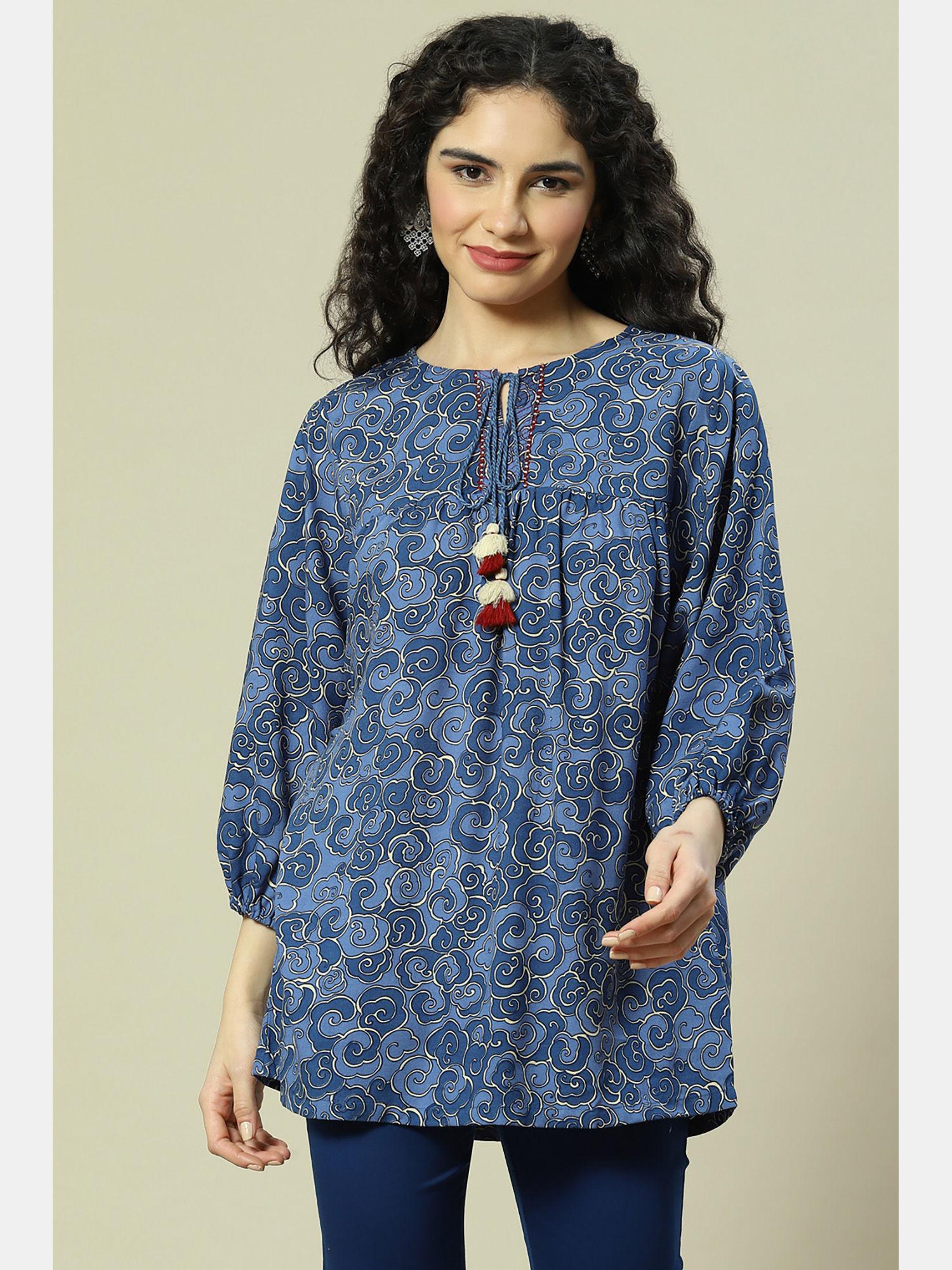 blue viscose tiered top