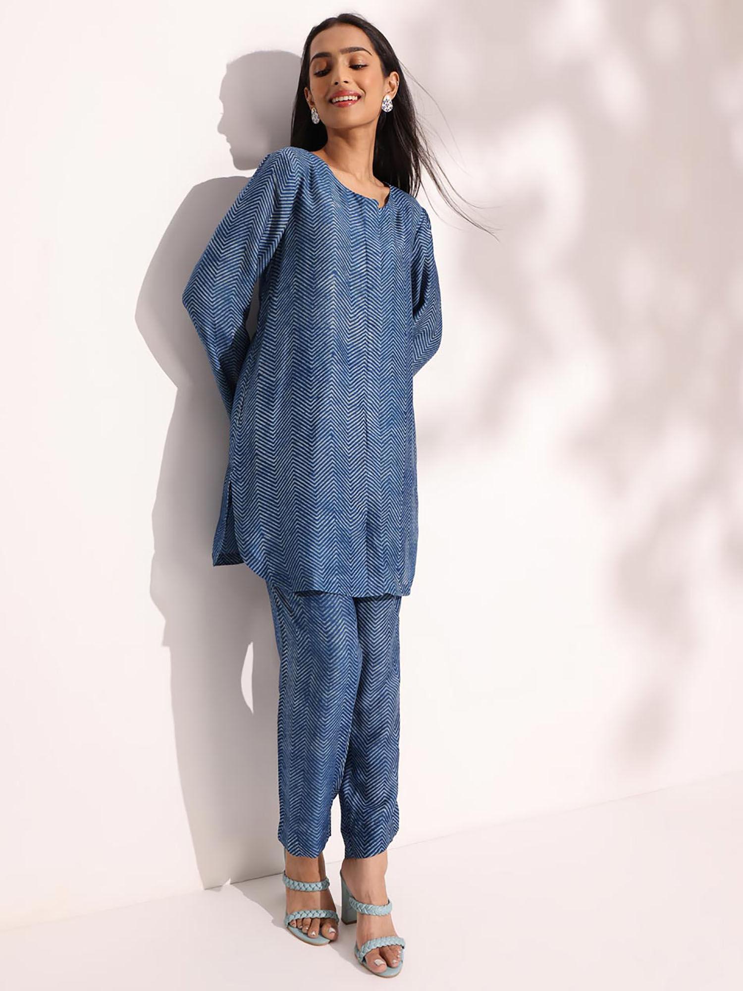 blue viscose tunic with pant (set of 2)