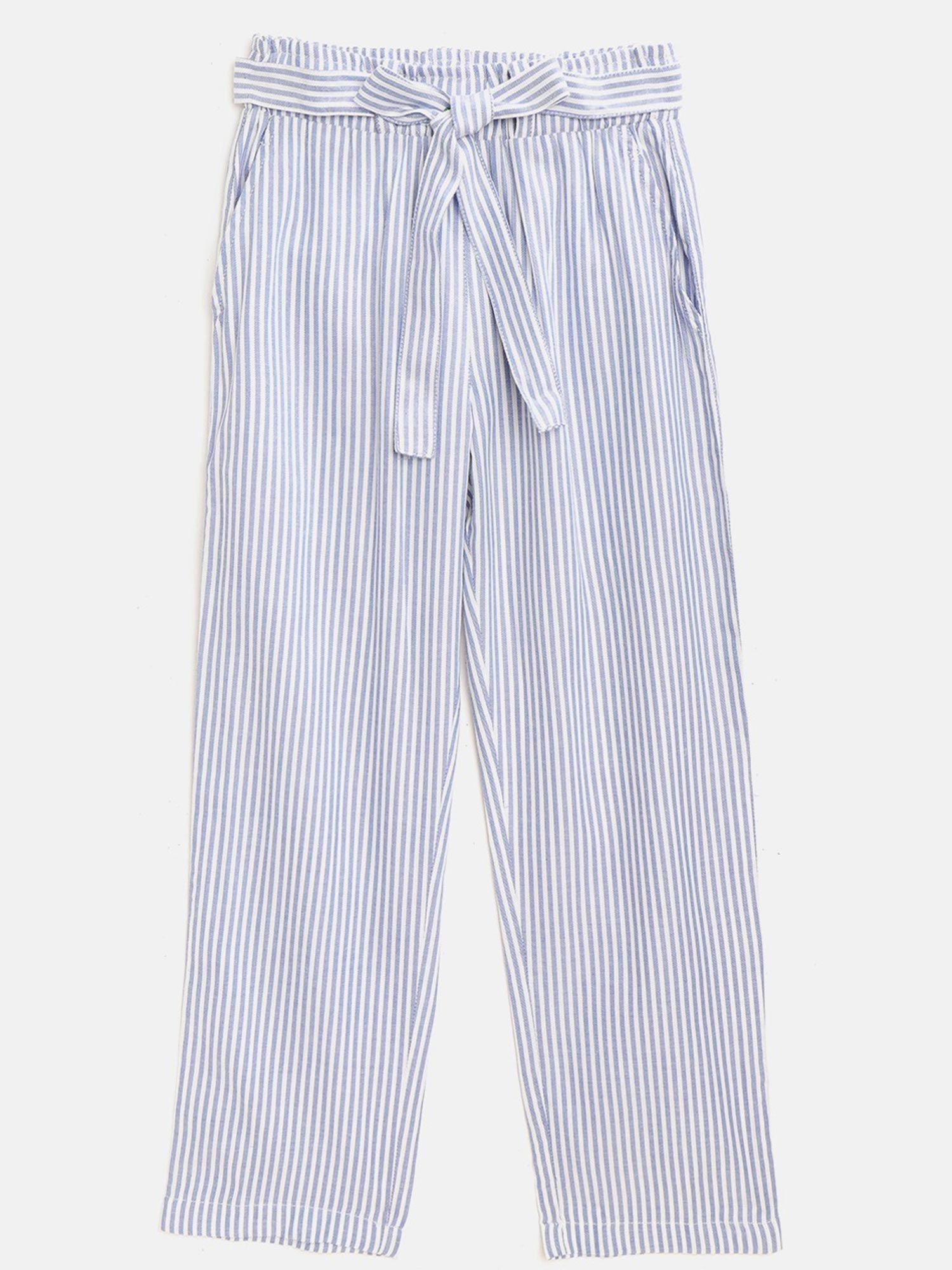 blue white striped paperbag trousers