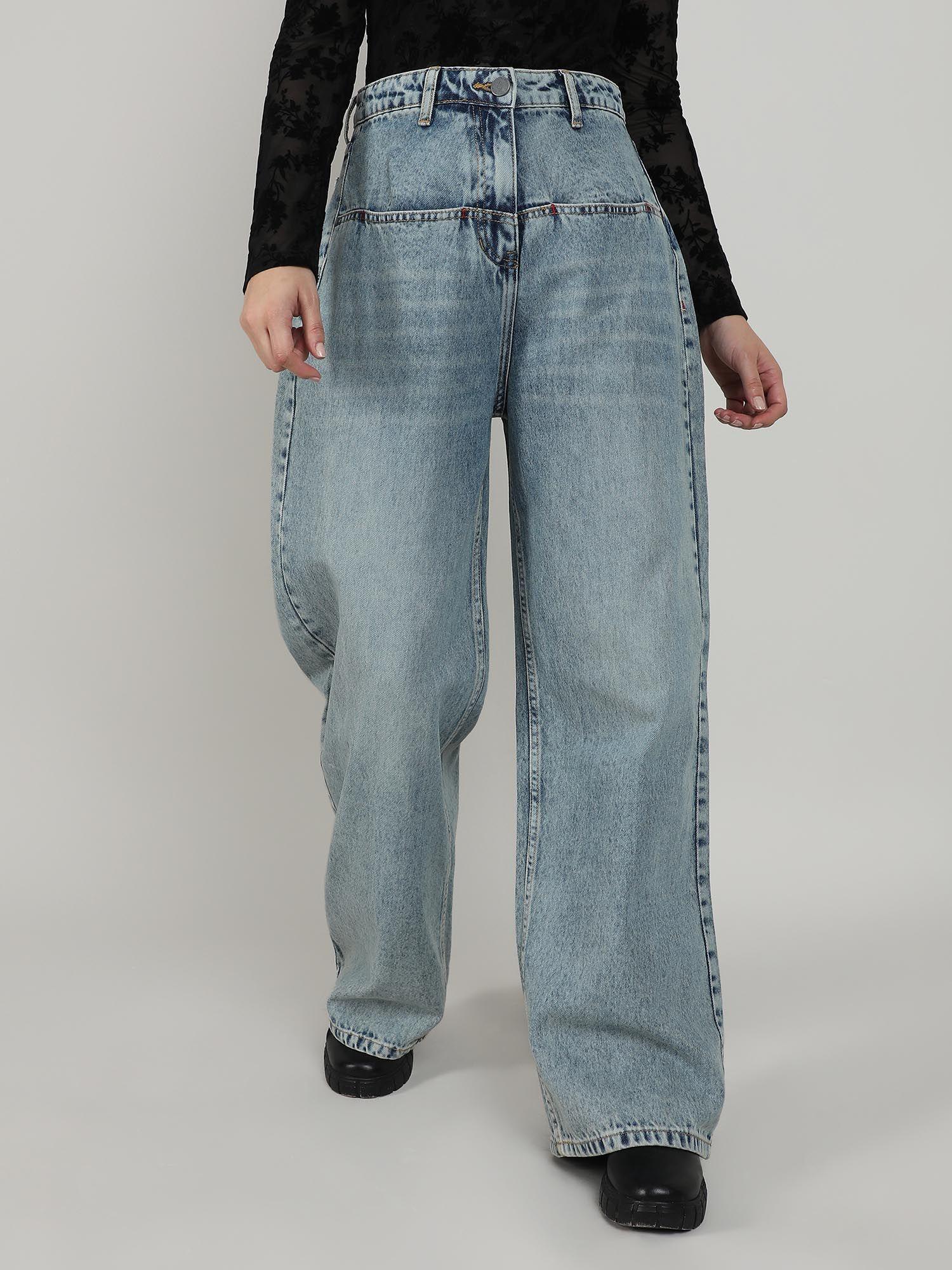 blue wide leg denim jeans