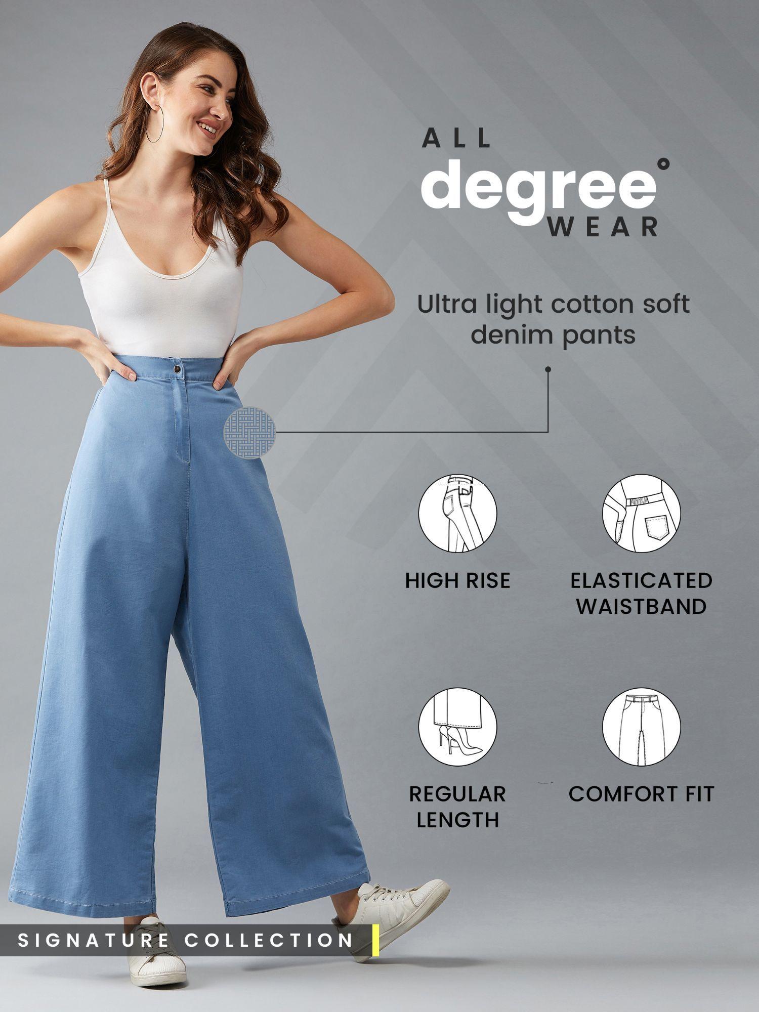 blue wide-leg high rise denim pants