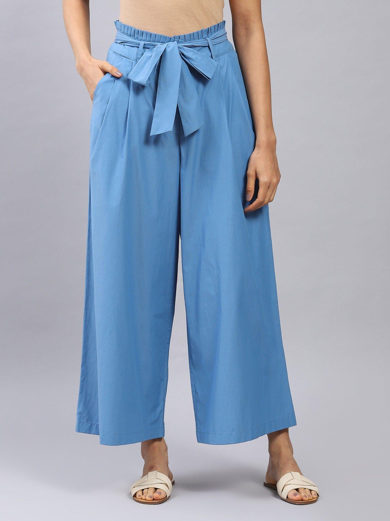 blue wide leg pant with belt (set of 2)