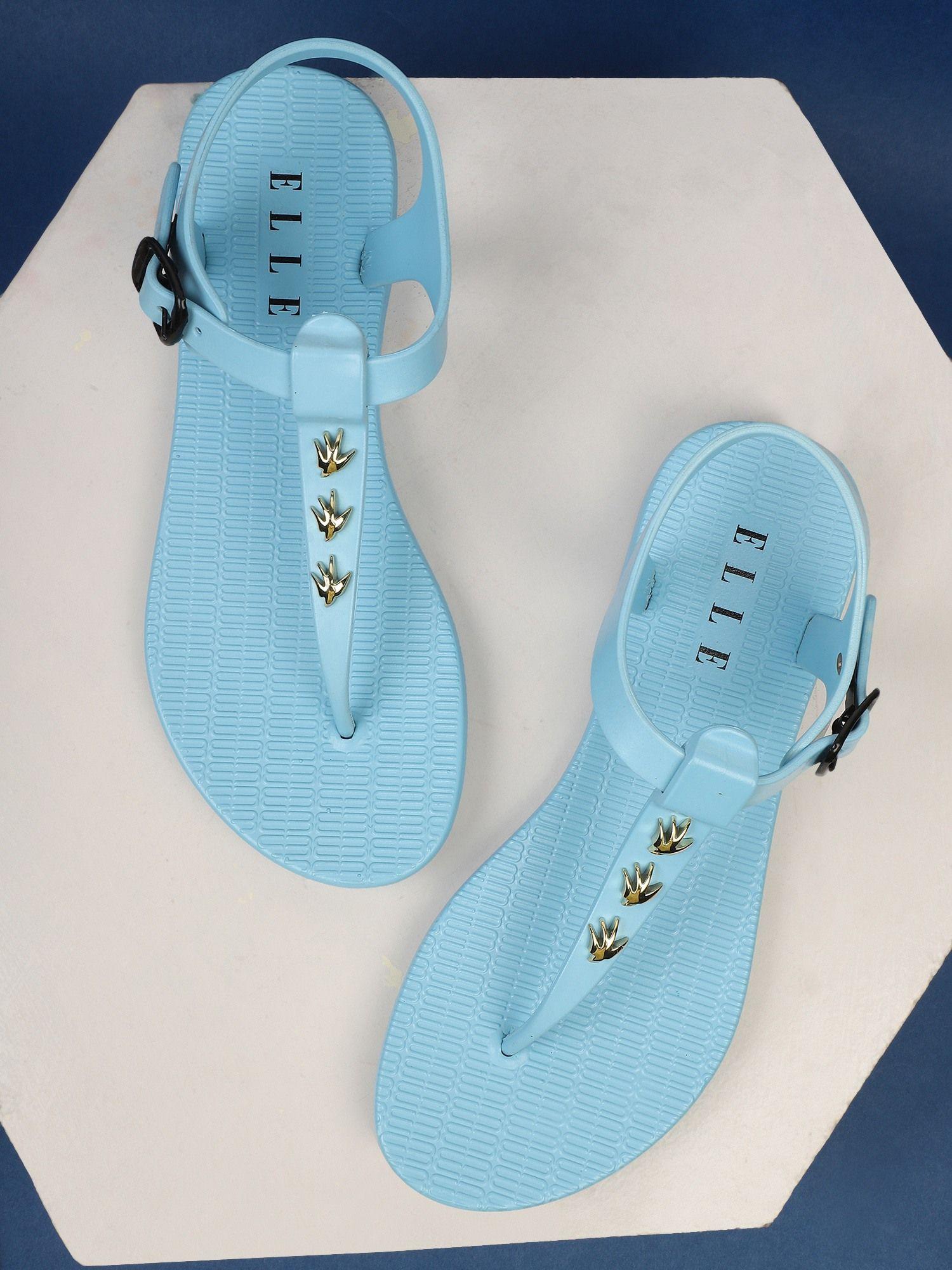 blue women buckle flipflops