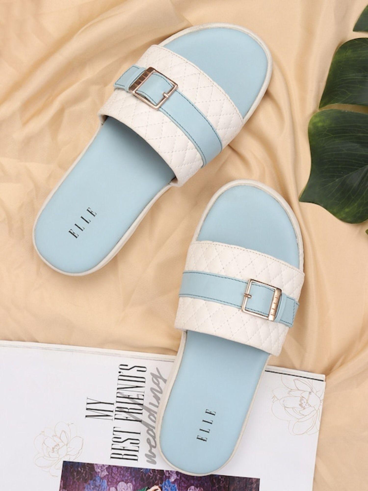 blue women buckle sliders