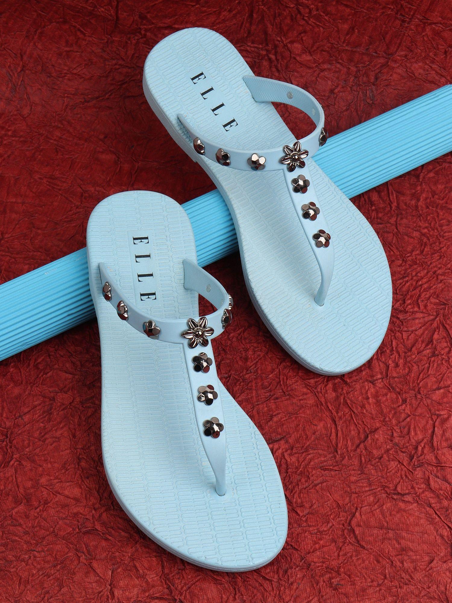 blue women slip on flipflops